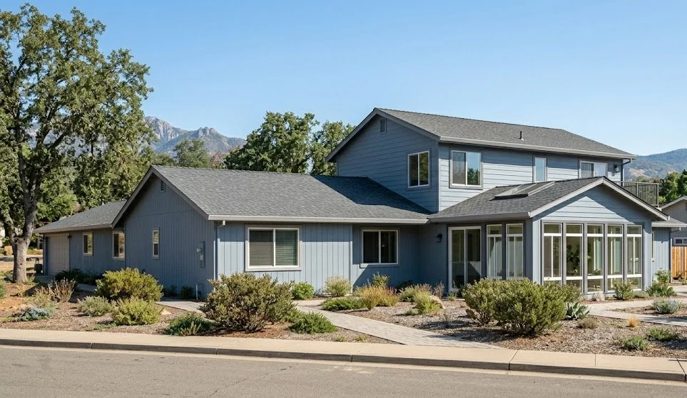 Completed two-story home addition with sunroom extension in Redding, CA