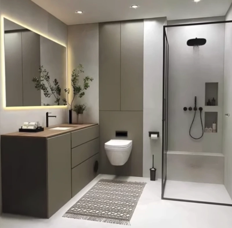 Beautifully remodeled small bathroom with space-efficient layout